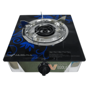 "Jamuna Gas Stove JGS-S1 Blue Flower Single Burner Tempered Glass with Cast Iron Burner"