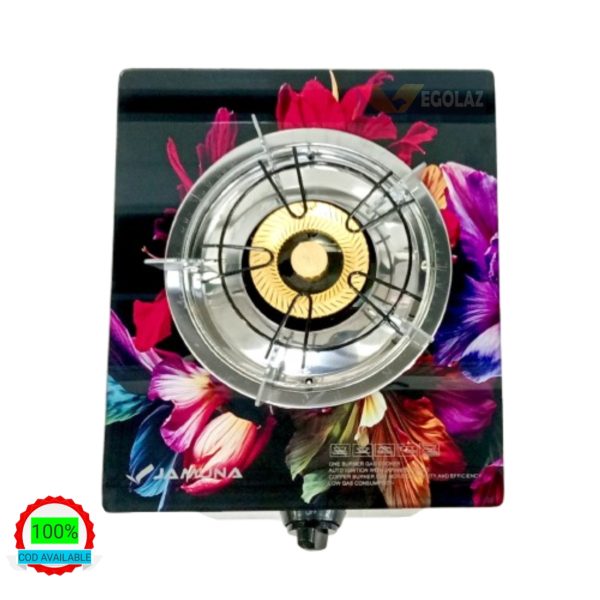 Jamuna Gas Stove JGS-GB01G Floral | Single Brass Burner | Tempered Glass Top