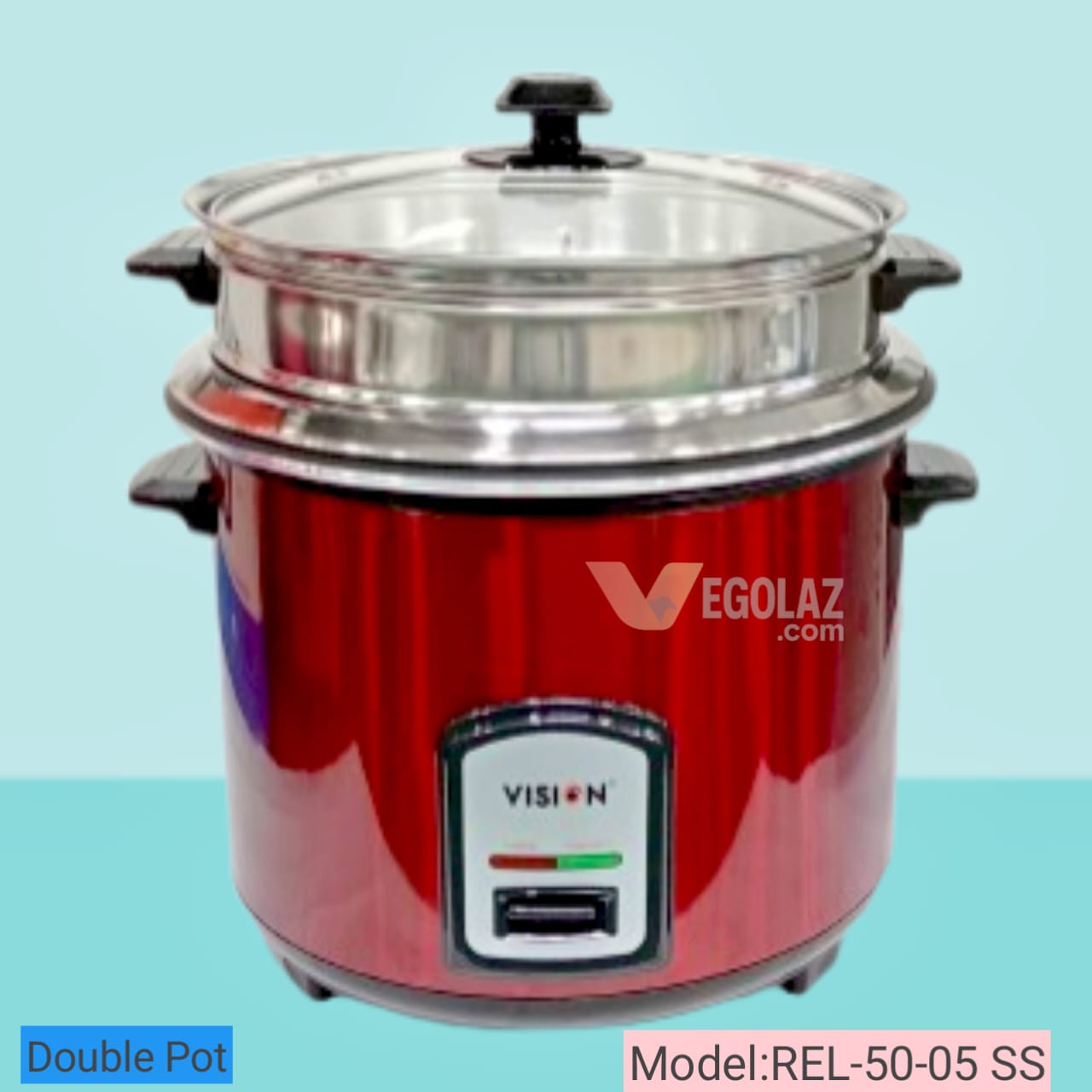 Vision 3.0L Rice Cooker REL-50-05 SS Red with Double Pot and Stainless Steel Body