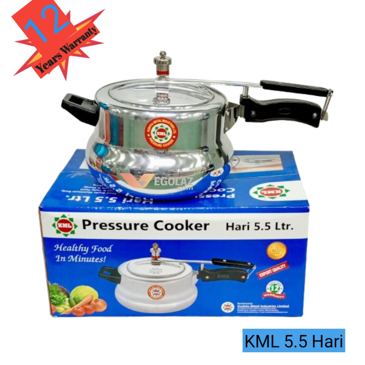"KML 5.5L Hari Pressure Cooker – Aluminium Body, Safe Handle, Hari Design by Kushtia Metal Ltd."