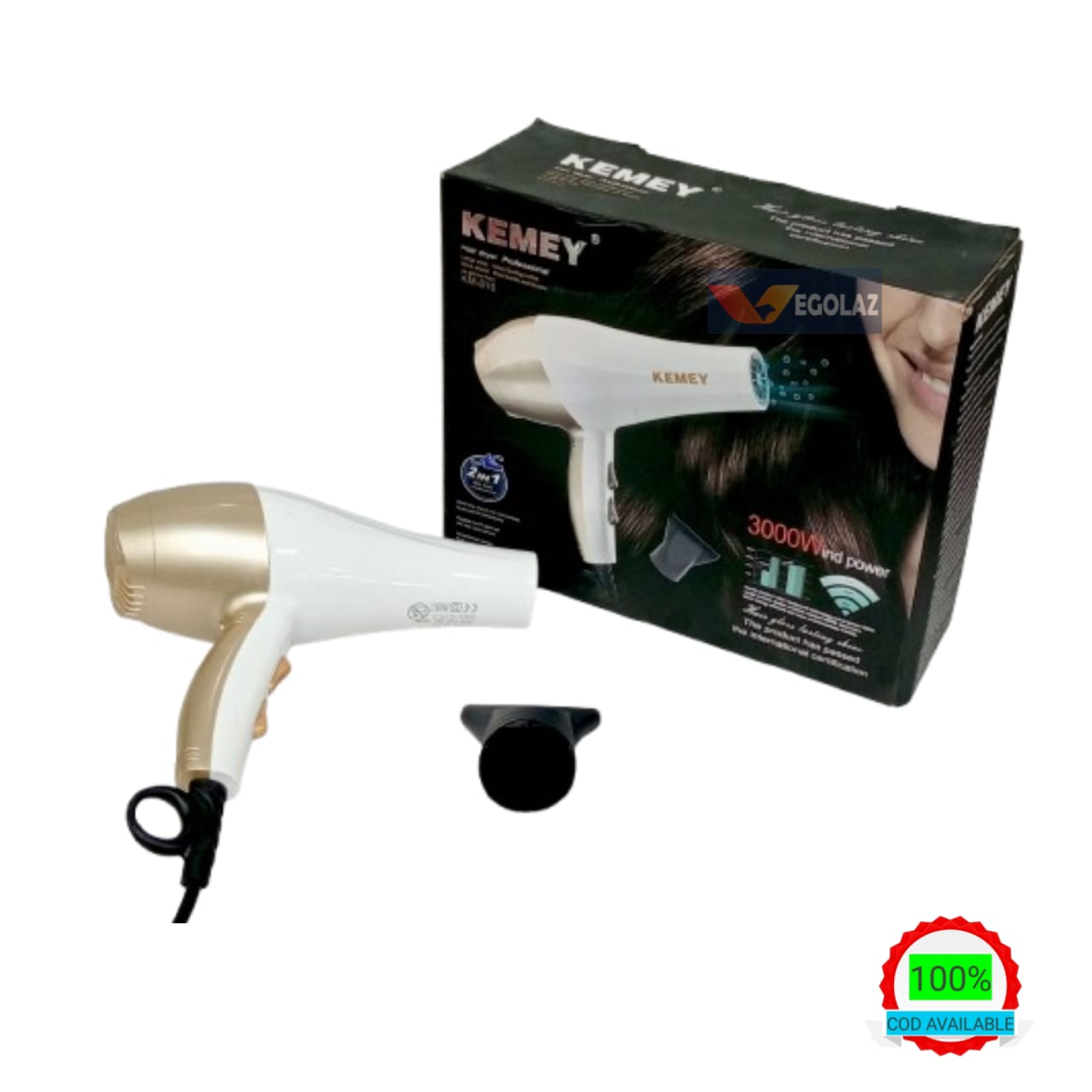 Kemey KM-2376 / KM-2378/KM-810 Professional 3000W Hair Dryer with Ionic Technology, Cool Shot, and Overheat Protection â Black