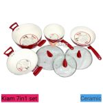 Kiam 7 Piece Ceramic Granite Non Stick Cookware Set Full Package Kiam 26 cm Belly Casserole with Glass Lid Kiam 20 cm Milk Pan Non Stick with Glass Lid Kiam 24 cm Karai Non Stick with Glass Lid Kiam 24 cm Frypan Non Stick Induction Bottom Kiam Non Stick Cookware Set for Gas & Induction Stove
