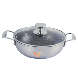 Kiam Honeycomb Stainless Steel Triply Karai with Glass Lid 28 cm