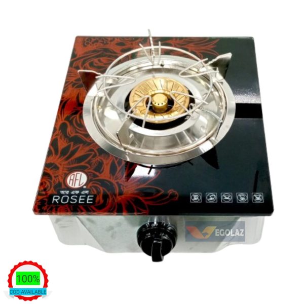 RFL Single Glass Gas Stove Rosee (LPG) | Stylish Single Burner with Auto Ignition