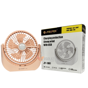 JY-1881 Rechargeable Mini Table Fan with LED Light – 2400mAh