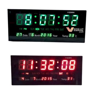 VISION Digital LED Clock – Green & Red with Temp Display