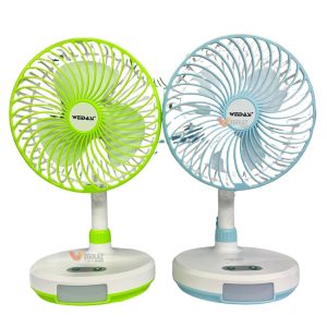 WEIDASI WD-219 USB Rechargeable Table Fan + LED Lamp (3 Speed, 6-Inch, Portable)