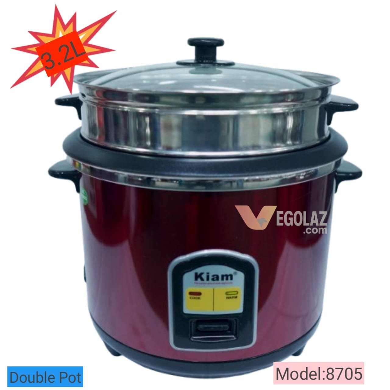Kiam Rice Cooker 3.2L – Model: SJB-8705-SS (Double Pot 1SS+1NS)