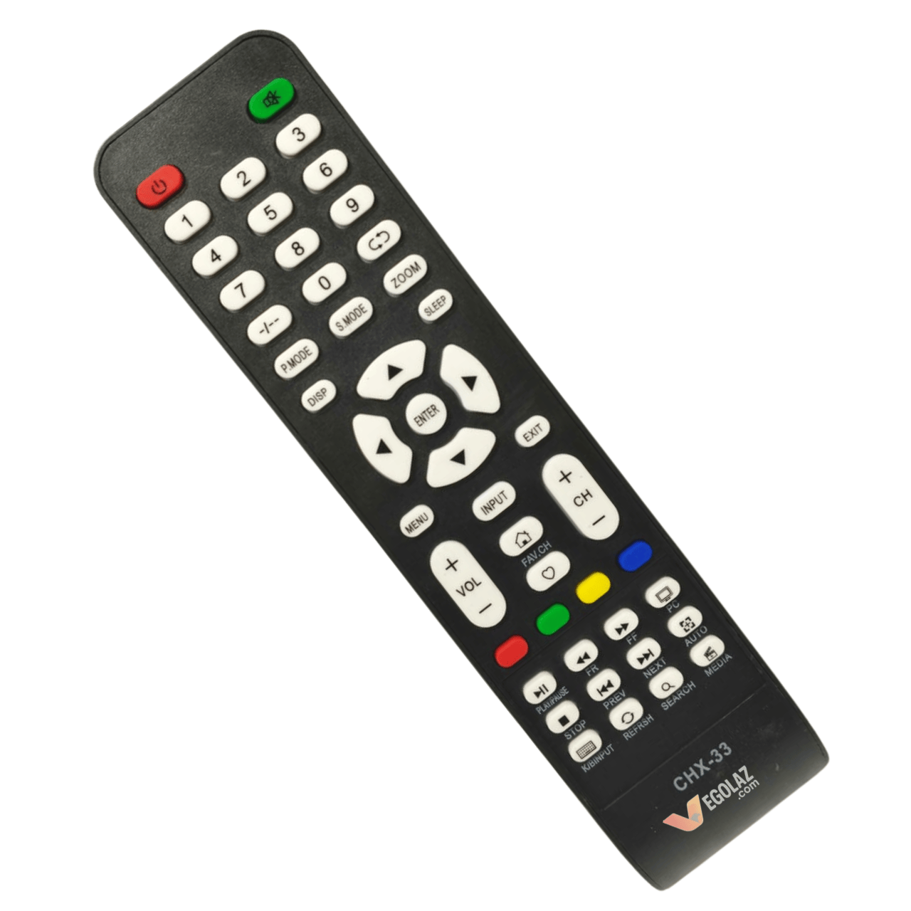 CHX-33 Universal LED TV Remote Control | Multi-Function Replacement Remote with Multimedia & Color Keys