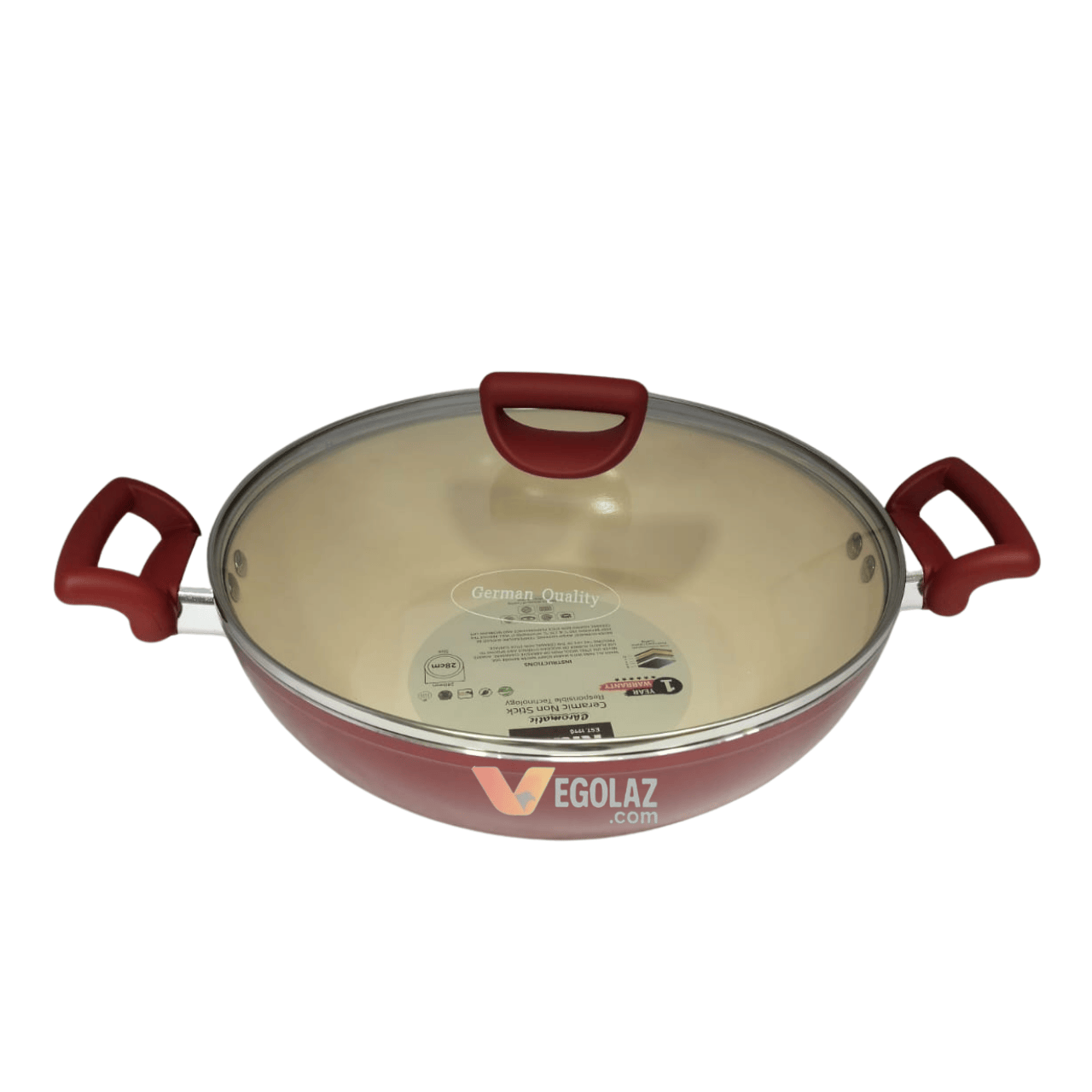 Kiam Ceramic Karai 28cm with Glass Lid and Induction Bottom